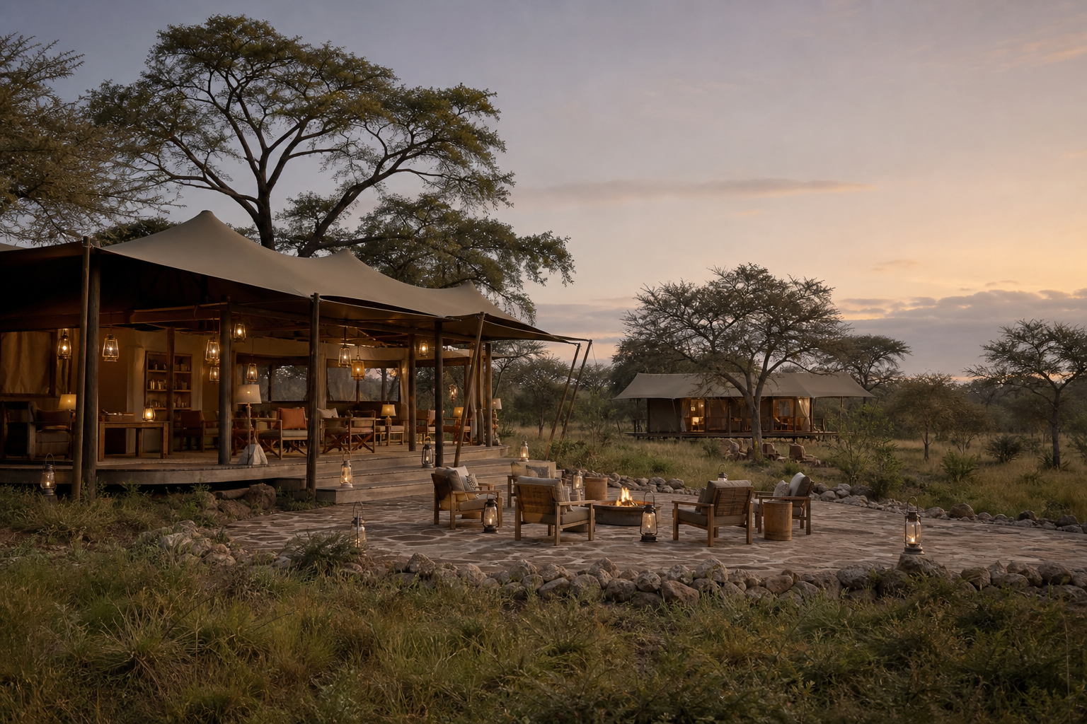 Tented safari camp in the African bush